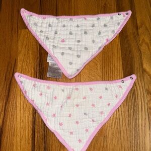 aden + anais Pink and Gray Star and Polka Dot Muslin Bandana Bibs